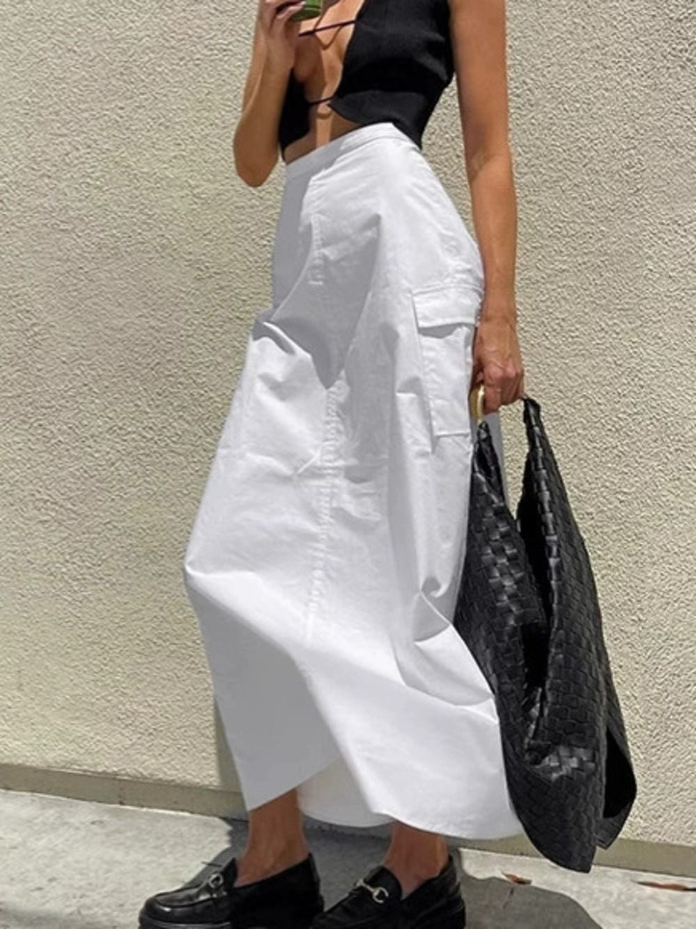 Forever 21 White High Waist Long Straight Skirt Summer Street Workwear